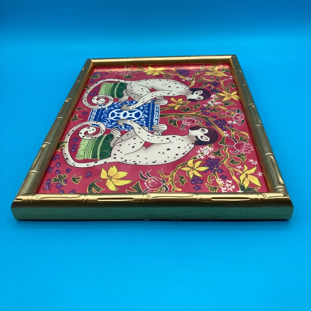 Sapna Shah Chinoiserie Monkey Art Print in Gold Faux Bamboo Frame - Picture 7 of 9